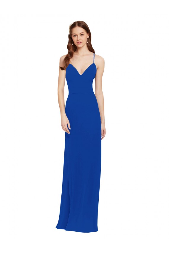 Online Chiffon Bridesmaid Dress with Deep V-Neck and Spaghetti Straps UK