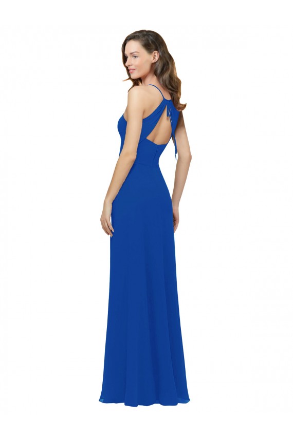 Online Chiffon Bridesmaid Dress with Deep V-Neck and Spaghetti Straps UK