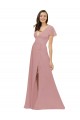 Online Flutter Sleeves Short Chiffon Bridesmaid Dress with Tie Belt UK