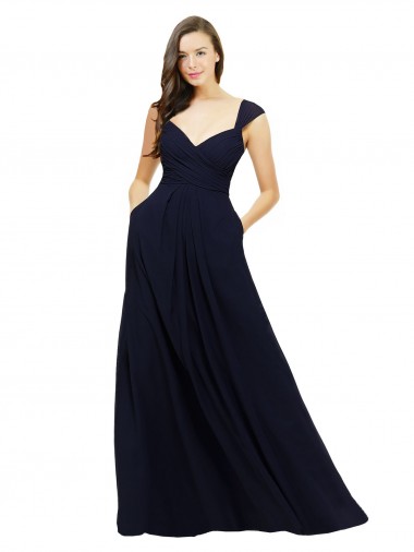 Online Chiffon Bridesmaid Dress with Rouched Draped Bodice and Watteau Back UK