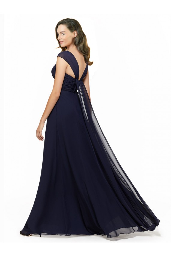 Online Chiffon Bridesmaid Dress with Rouched Draped Bodice and Watteau Back UK