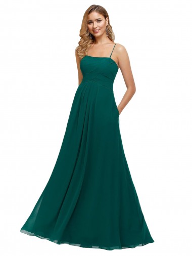 Online Chiffon Bridesmaid Dress with Pleated Bodice and Straps UK