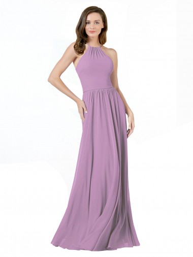 Online High Halter Chiffon Bridesmaid Dress with Ruffle Details Back UK