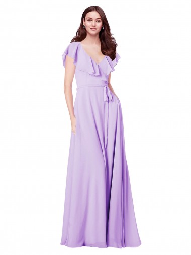 Online Flutter Sleeves V-Neck Chiffon Bridesmaid Dress UK