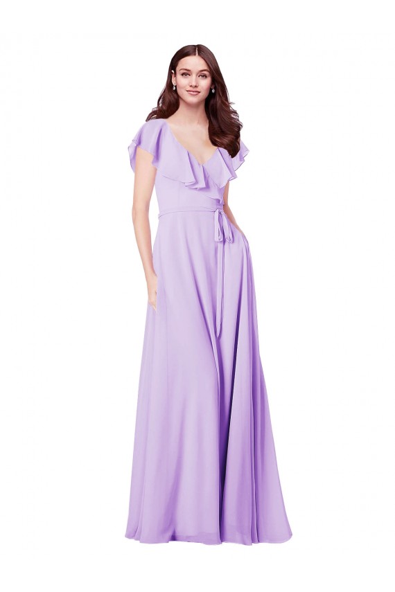 Online Flutter Sleeves V-Neck Chiffon Bridesmaid Dress UK