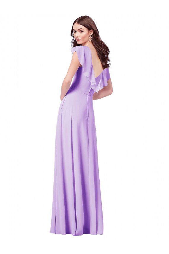 Online Flutter Sleeves V-Neck Chiffon Bridesmaid Dress UK