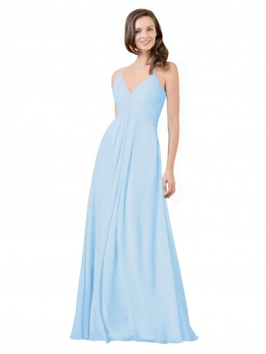 Online Long V-Neck Chiffon Bridesmaid Dress with Keyhole Back UK