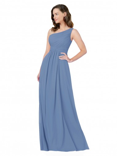 Online Pleated One Shoulder Chiffon Bridesmaid Dress UK