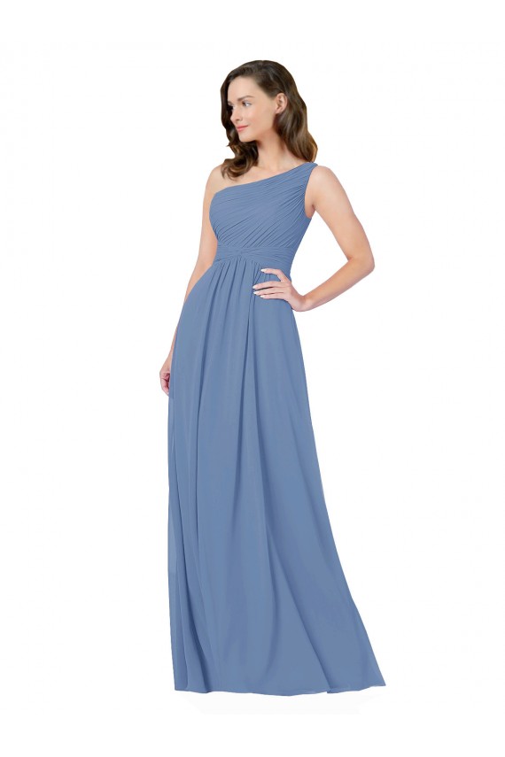 Online Pleated One Shoulder Chiffon Bridesmaid Dress UK