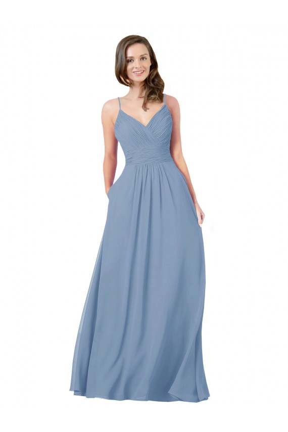 Online A-Line Ruched V-Neckline Chiffon Bridesmaid Dress with Pockets UK