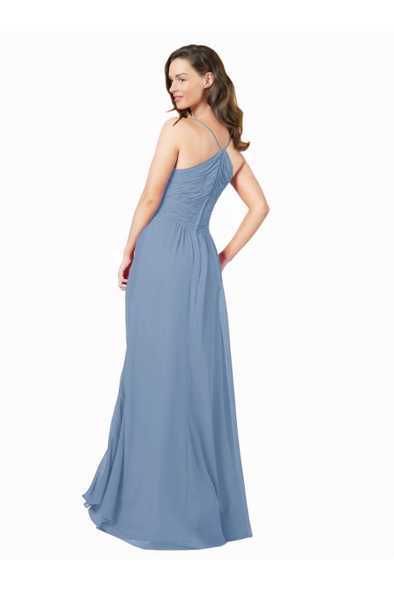 Online A-Line Ruched V-Neckline Chiffon Bridesmaid Dress with Pockets UK