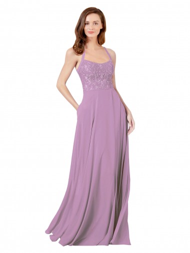 Online Floral Detailed Chiffon Bridesmaid Dress with Keyhole Back UK