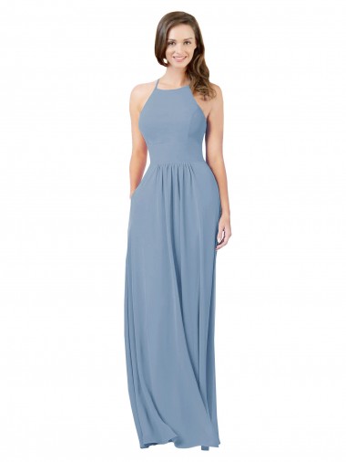 Online Chiffon Bridesmaid Dress with High Halter Neckline UK