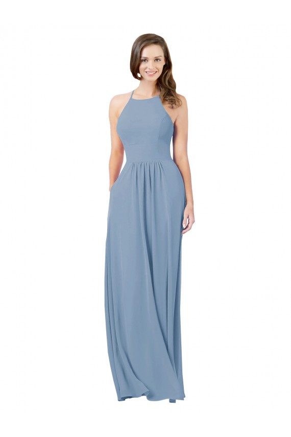 Online Chiffon Bridesmaid Dress with High Halter Neckline UK