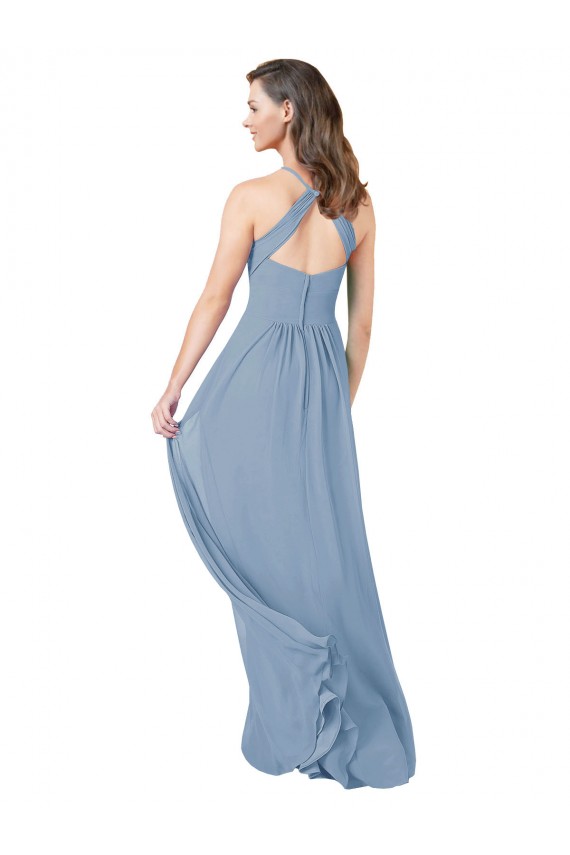 Online Chiffon Bridesmaid Dress with High Halter Neckline UK