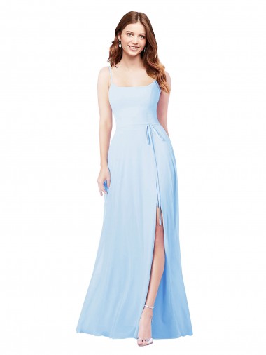 Online Chiffon Bridesmaid Dress with Tie Sash and Side Slit UK