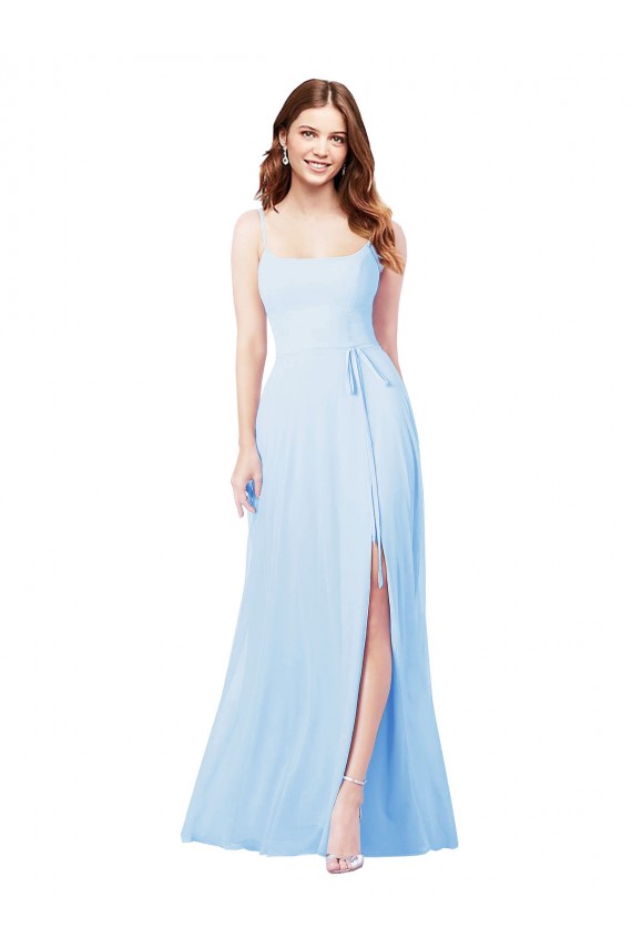 Online Chiffon Bridesmaid Dress with Tie Sash and Side Slit UK