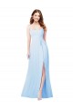 Online Chiffon Bridesmaid Dress with Tie Sash and Side Slit UK
