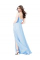 Online Chiffon Bridesmaid Dress with Tie Sash and Side Slit UK