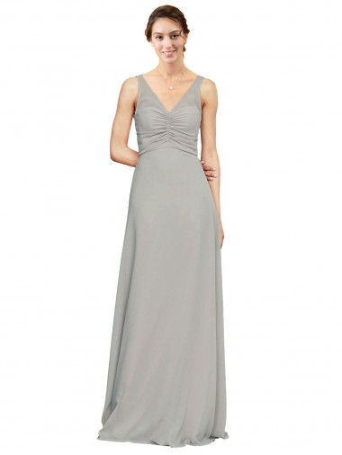 Online V-Neck Chiffon Bridesmaid Dress with Illusion Gathered Bodice UK