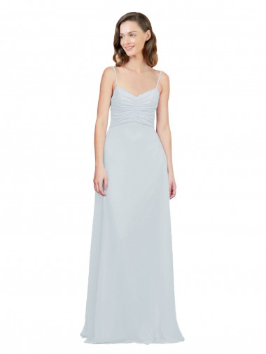 Online Slim A-Line Chiffon Bridesmaid Dress with Spaghetti Strap Gathered Bodice UK