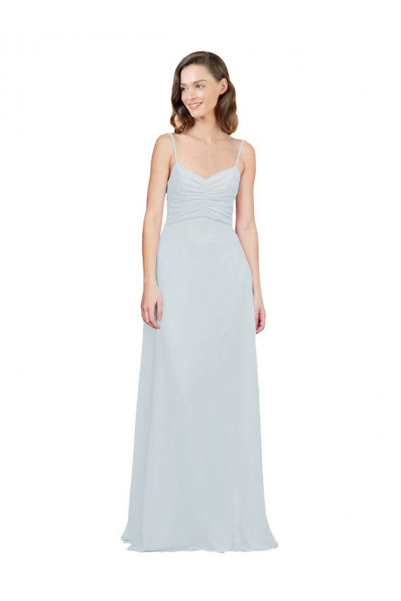 Online Slim A-Line Chiffon Bridesmaid Dress with Spaghetti Strap Gathered Bodice UK