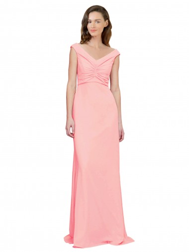 Online Luxe Chiffon Bridesmaid Dress with Shoulder Tip Gathered Bodice UK