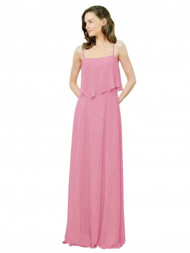 Online Spaghetti Strap Chiffon Bridesmaids Dress with Ruffle Overlay UK