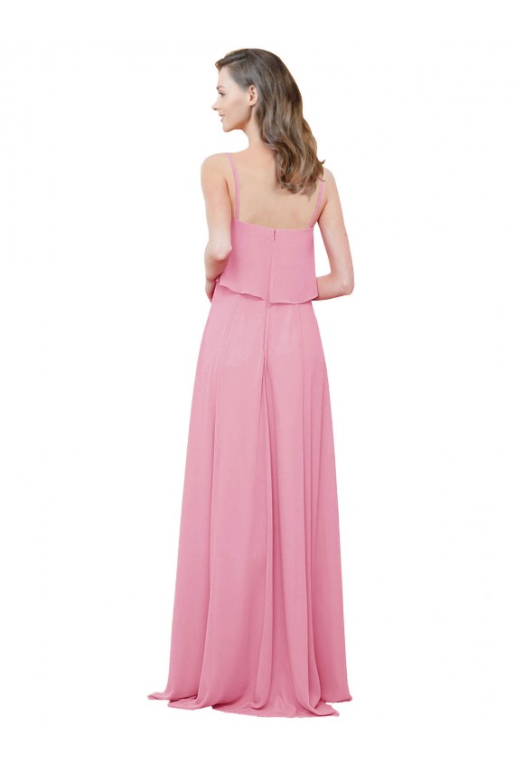 Online Spaghetti Strap Chiffon Bridesmaids Dress with Ruffle Overlay UK