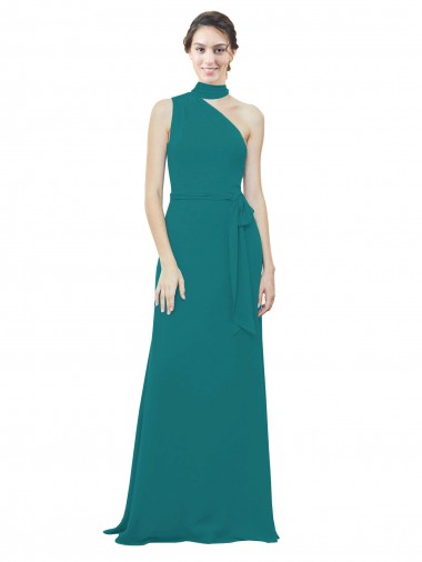 Online One Shoulder Chiffon Bridesmaids Dress with Scarf Tie Neckline UK