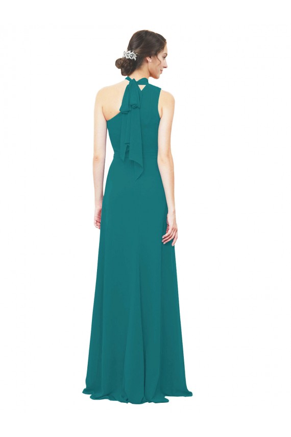Online One Shoulder Chiffon Bridesmaids Dress with Scarf Tie Neckline UK