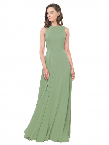 Online High Neck Chiffon Bridesmaids Dress with Low Cowl Back UK