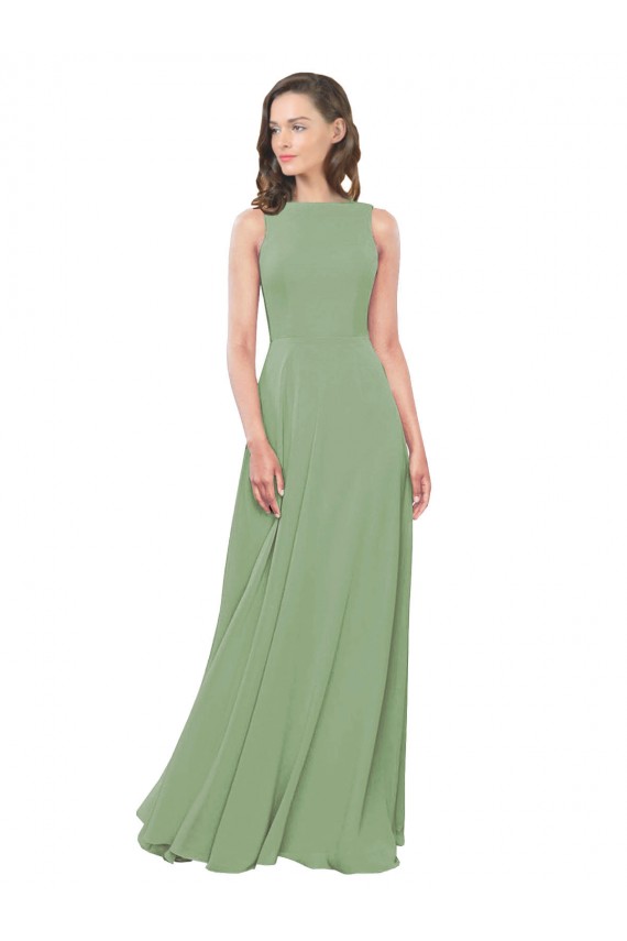 Online High Neck Chiffon Bridesmaids Dress with Low Cowl Back UK