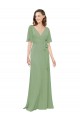 Online Chiffon V-Neckline Wrap Bridesmaids Dress With Double Flutter Sleeve UK