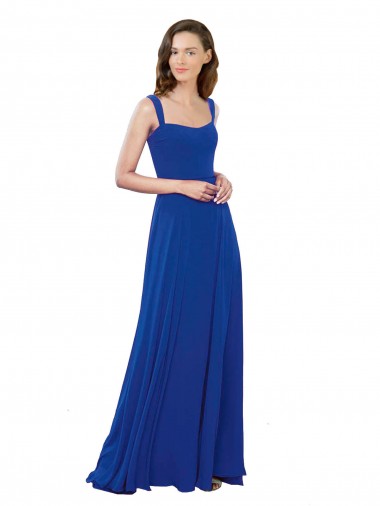 Online Square Neck A-Line Long Floor Length Chiffon Bridesmaid Dress UK