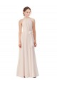 Online Tie Neck Long Chiffon A-Line Bridesmaid Dress with Sheer Back UK