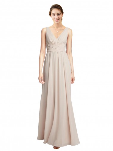 Online Long V-Neck Chiffon Bridesmaids Dress with Double Straps UK