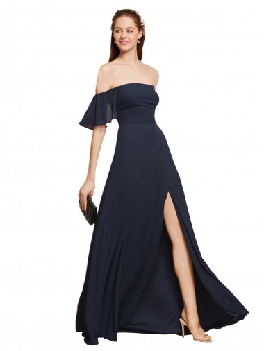 Online Off the Shoulder Floaty Sleeves Chiffon Bridesmaid Dress / Prom Dress with High Slit UK