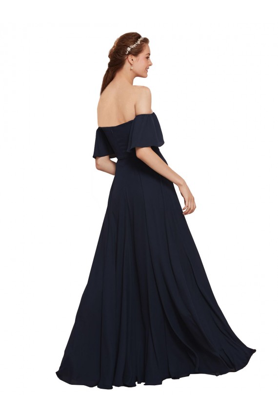 Online Off the Shoulder Floaty Sleeves Chiffon Bridesmaid Dress / Prom Dress with High Slit UK
