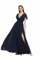 Online Long V-Neck Chiffon Bridesmaid Dress with Slit and V-Back UK