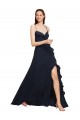 Online Long Chiffon Bridesmaid Dress with Criss Cross Straps and Ruffles UK