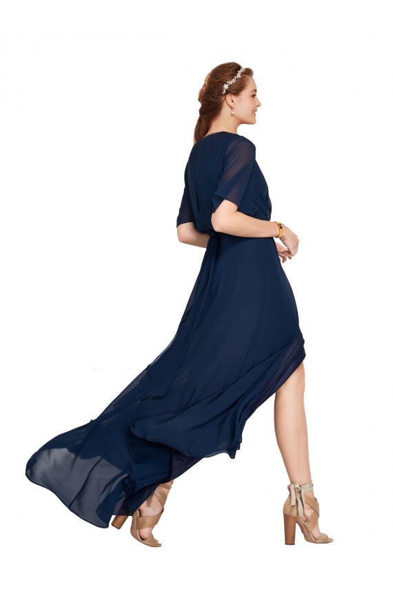Online V-Neck Plush Chiffon Bridesmaid Dress with Flutter Sleeves UK