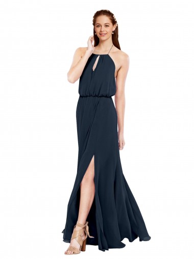 Online Grecian Style Halter Chiffon Bridesmaid Dress with Keyhole and Slit UK