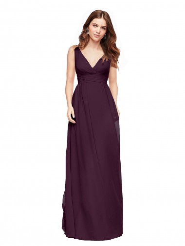 Online Plunging V-Neckline Long Chiffon Bridesmaid Dress with Deep V-Back UK