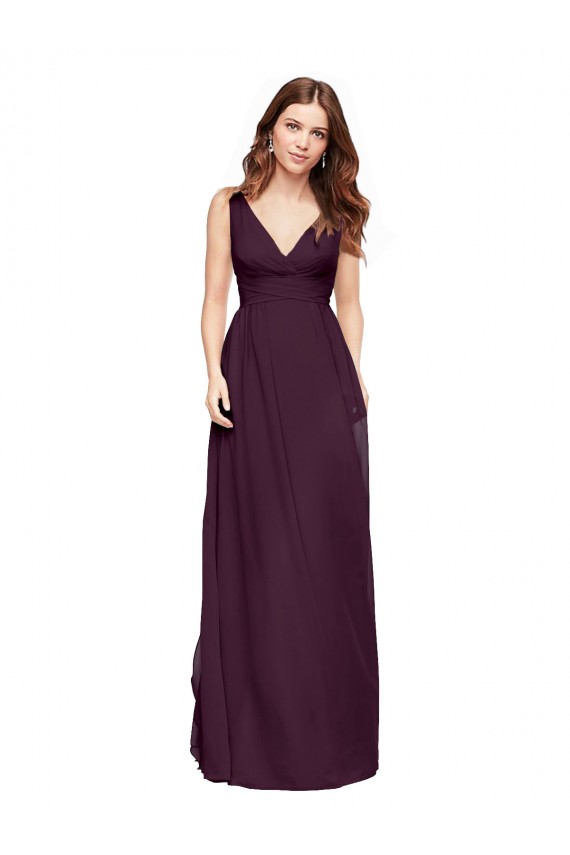 Online Plunging V-Neckline Long Chiffon Bridesmaid Dress with Deep V-Back UK