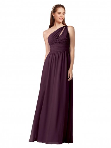 Online One Shoulder Chiffon Bridesmaid Dress with Front Keyhole and Shirred Bodice UK