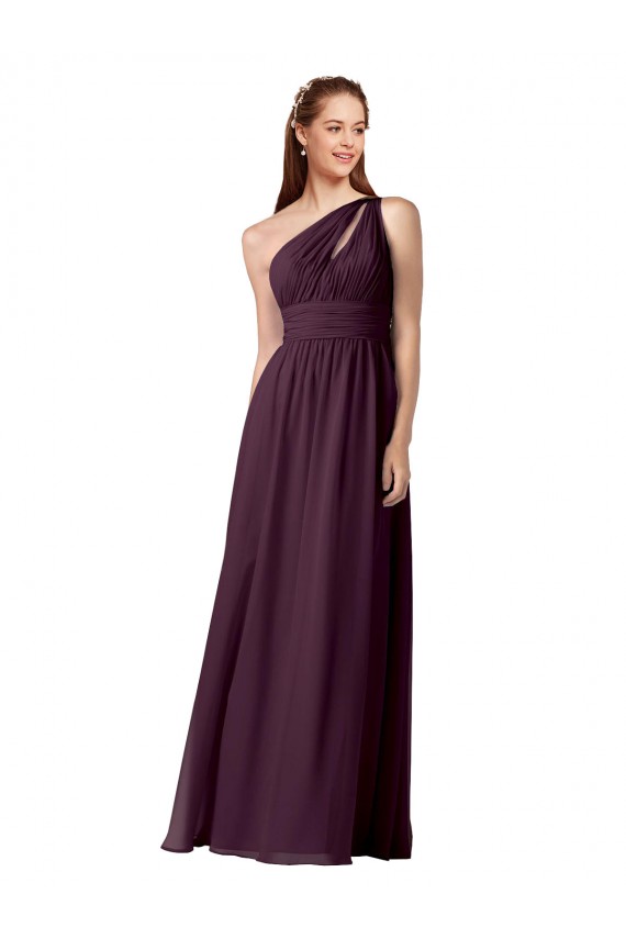 Online One Shoulder Chiffon Bridesmaid Dress with Front Keyhole and Shirred Bodice UK
