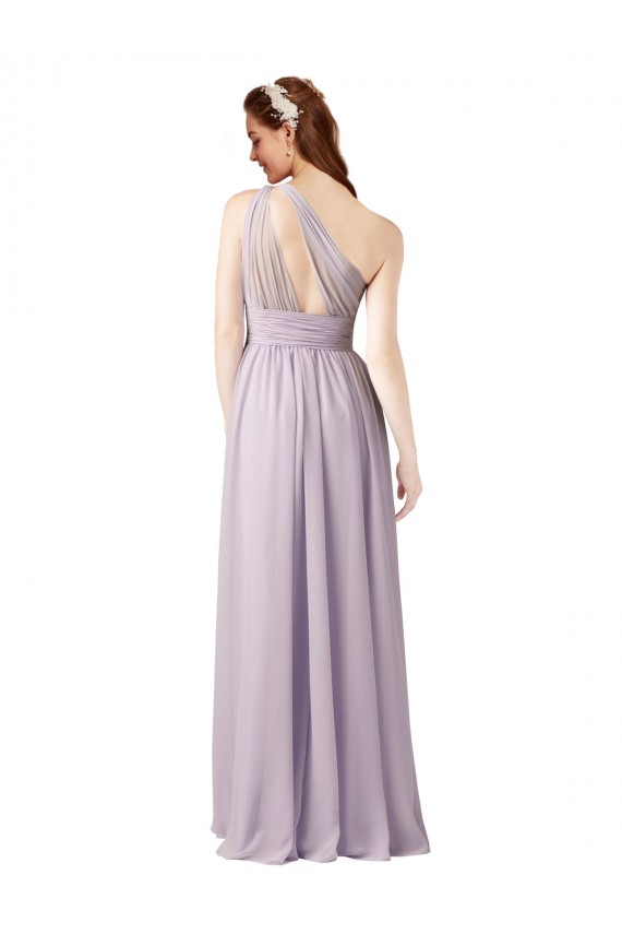 Online One Shoulder Chiffon Bridesmaid Dress with Front Keyhole and Shirred Bodice UK