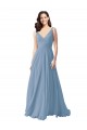 Online Long Chiffon V-Neck and Self Sash Bridesmaid Dress with Shirred Criss Cross Bodice UK