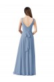 Online Long Chiffon V-Neck and Self Sash Bridesmaid Dress with Shirred Criss Cross Bodice UK